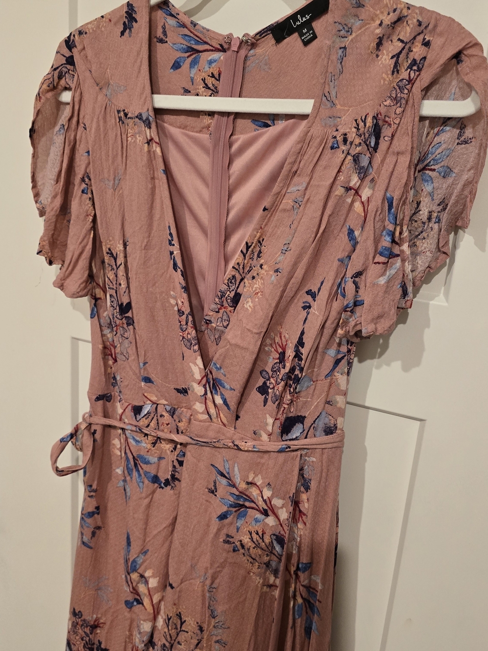 Lulu's Dusty Rose Floral Wrap Midi Dress